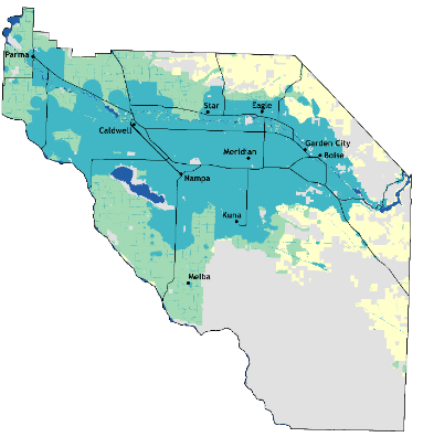Map of population growth projections for the Treasure Valley in Idaho