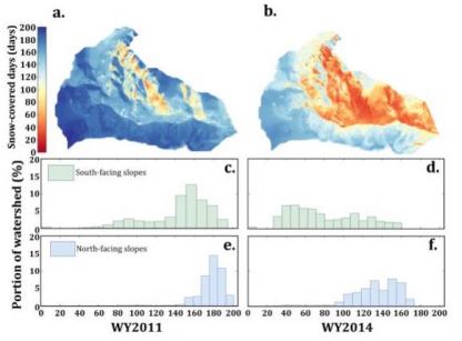 Spatial distribution of days of snow-cover in the Reynolds Creek Watershed, Idaho