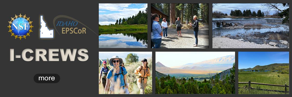 NSF EPSCoR I-CREWS banner image showing mosaic of people and landscapes